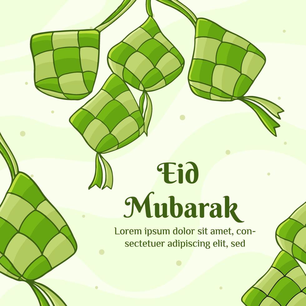 illustrazione di eid mubarak con il concetto di ketupat. stile disegnato a mano e piatto vettore