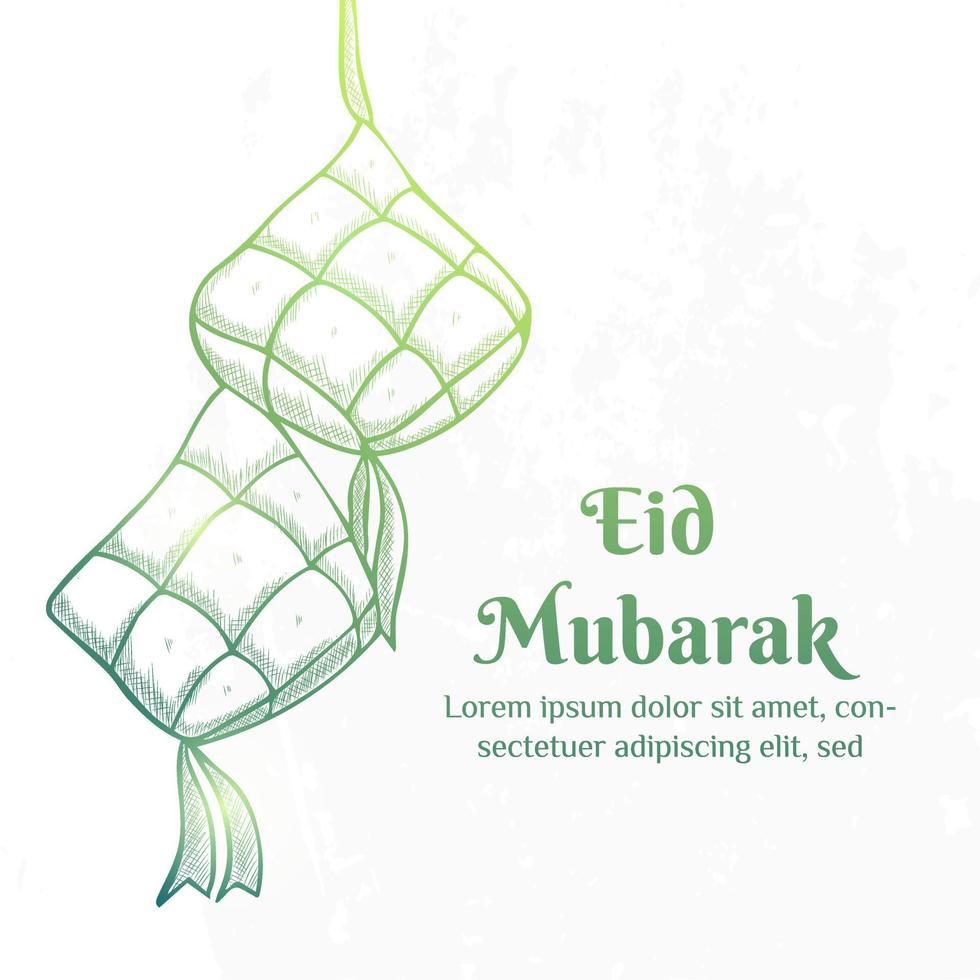 illustrazione di eid mubarak con il concetto di ketupat. stile schizzo disegnato a mano vettore
