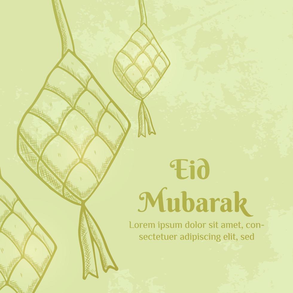 illustrazione di eid mubarak con il concetto di ketupat. stile schizzo disegnato a mano vettore