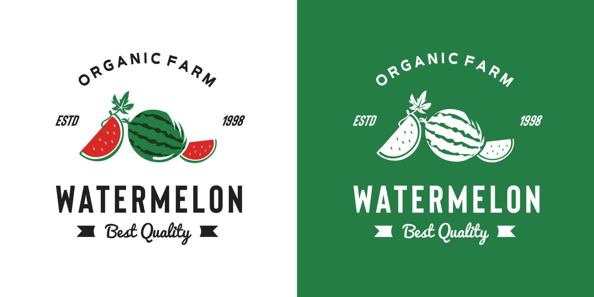 illustrazione vintage del logo della frutta dell'anguria adatta per il negozio di frutta e la fattoria di frutta vettore