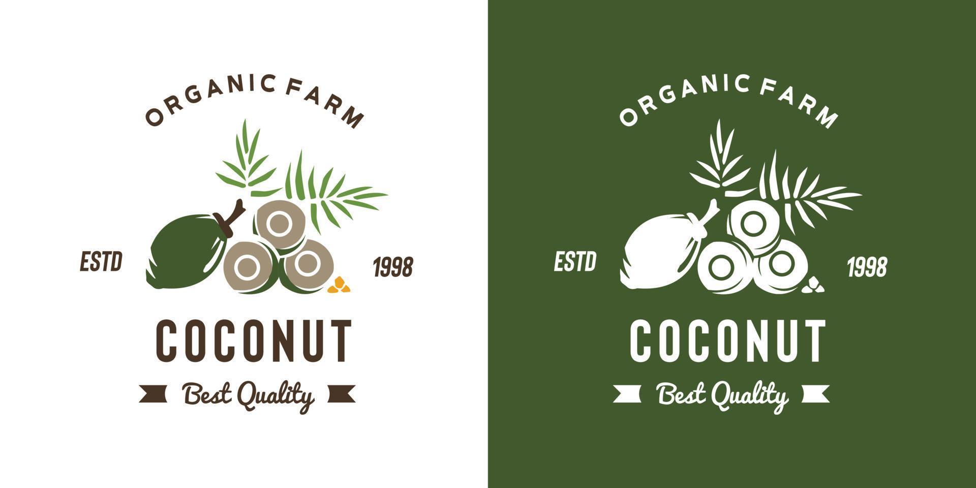 illustrazione vintage del logo della frutta della noce di cocco adatta per il negozio di frutta e la fattoria di frutta vettore