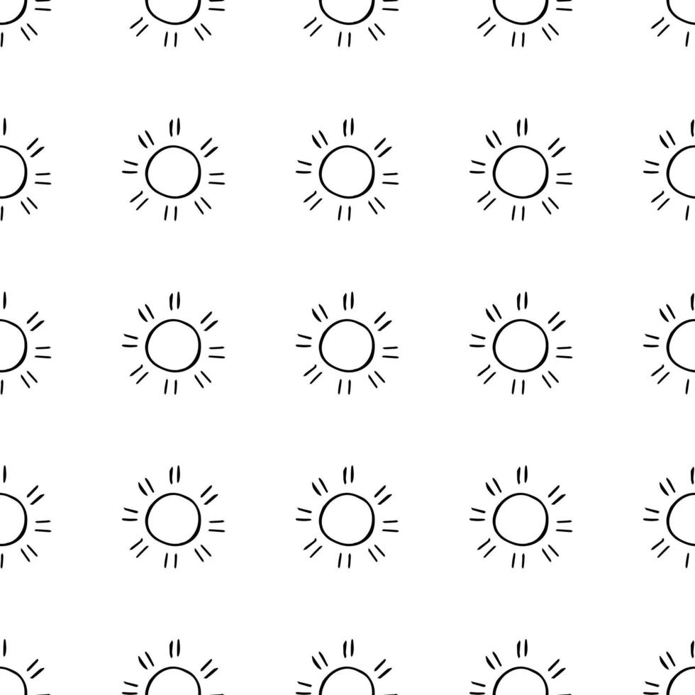 modello senza cuciture con icone del sole. doodle icone del sole su sfondo bianco. scarabocchiare icone estive. modello estivo senza cuciture. modello di vettore di vacanza