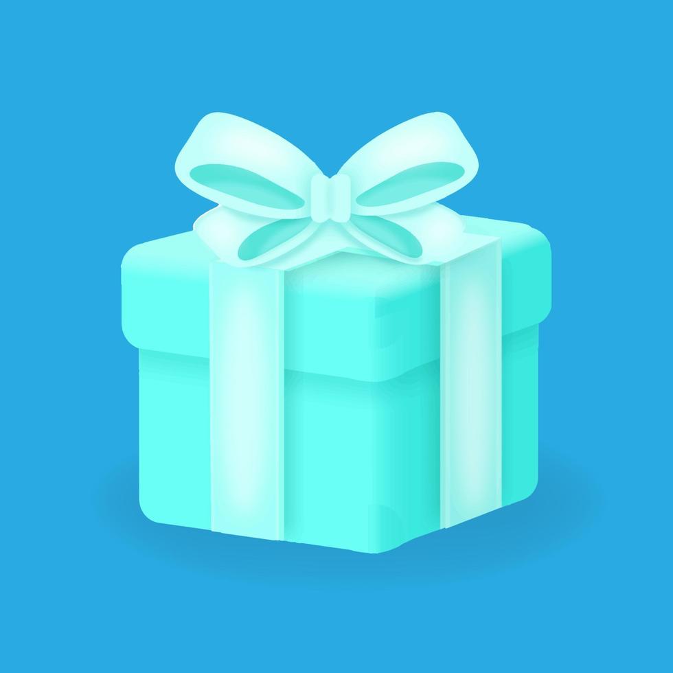 scatola design realistico scatole regalo blu 3d con nastro su sfondo blu, rendering 3d di scatola per vacanze, sorpresa, per app web, illustrazione vettoriale