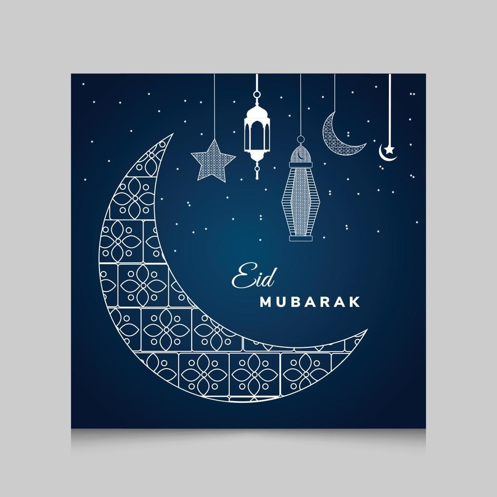 modello di post sui social media eid mubarak. volantino quadrato e banner con sfondo lanterna blu. illustrazione vettoriale