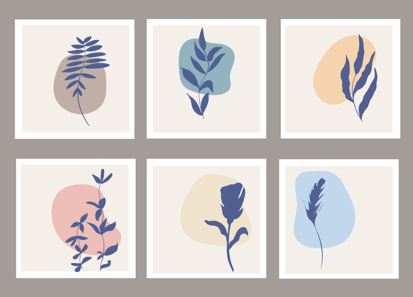 set di modelli con composizione astratta di forme semplici ed elementi botanici naturali. stile collage, minimalismo vettore
