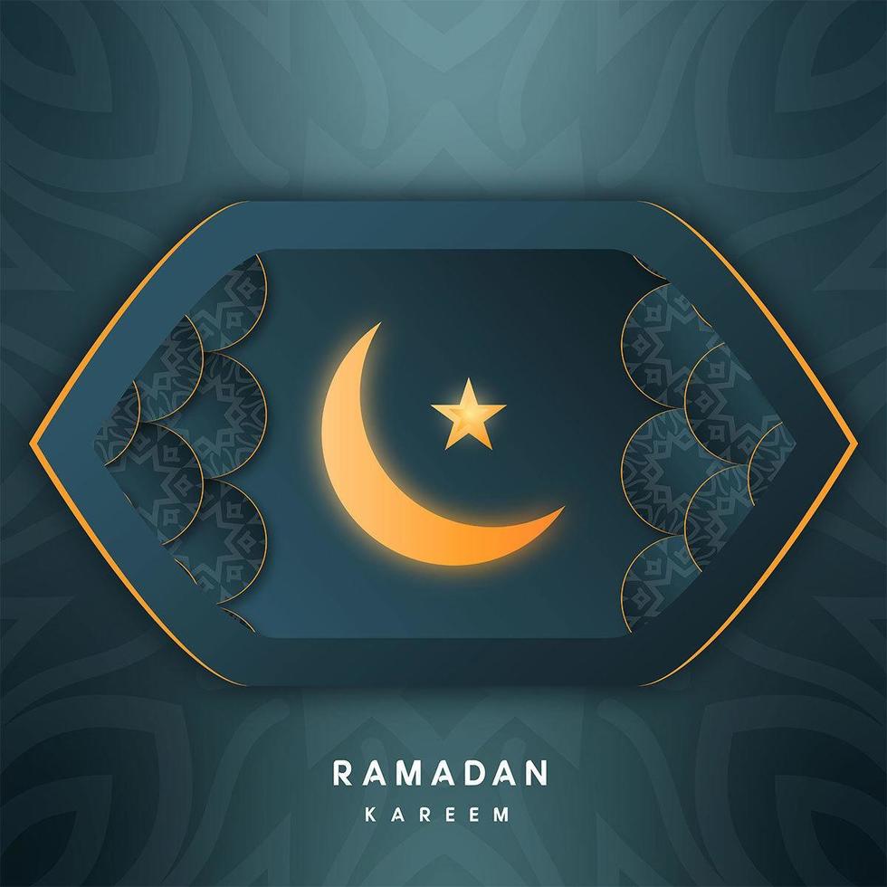 saluti ramadan mubarak a forma di mandorla geometrica vettore