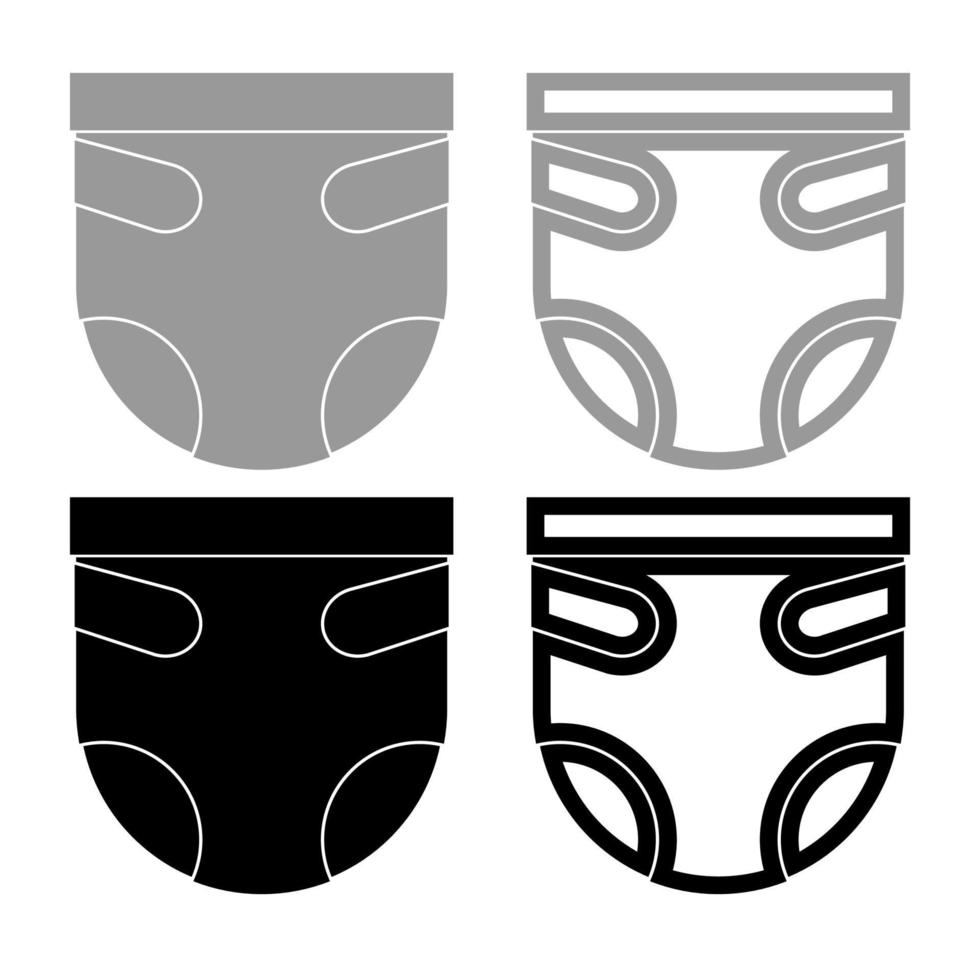 illustrazione di colore nero grigio set di icone per pannolini o pannolini vettore