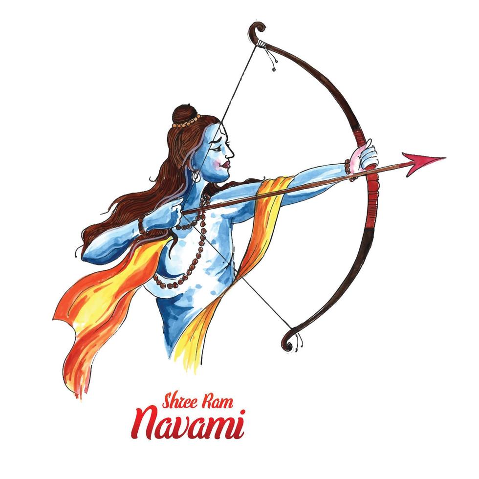 lord rama shree ram navami festival auguri carta acquerello sfondo vettore