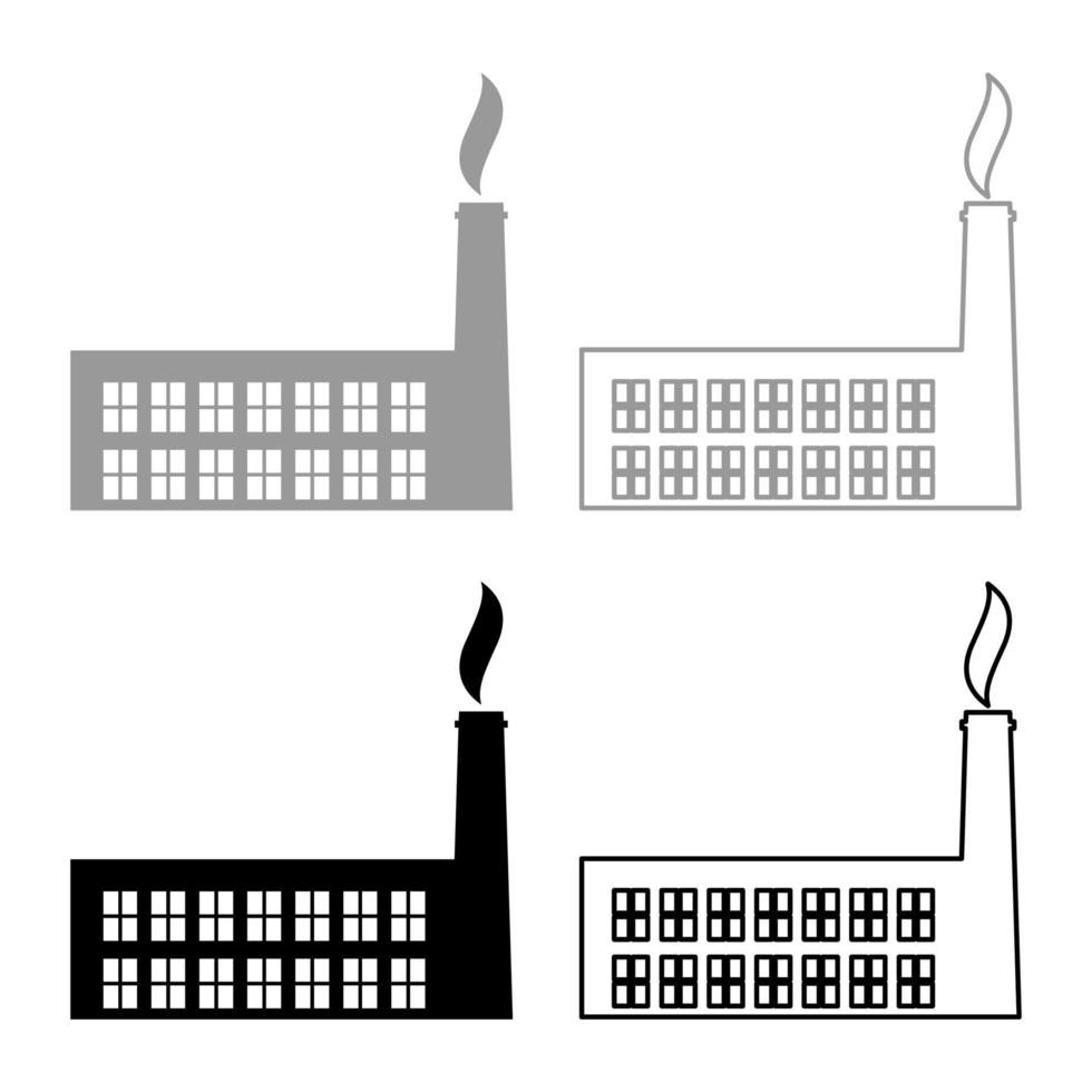 icona del set di fabbrica dell'impianto grigio nero colore illustrazione vettoriale immagine riempimento solido contorno linea di contorno sottile stile piatto