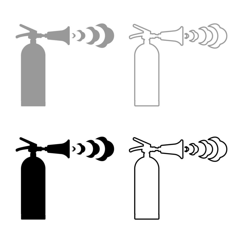 estintore in azione con getto di bolle di schiuma per estinguere spegne l'icona del set antincendio grigio nero colore illustrazione vettoriale immagine riempimento solido contorno linea di contorno sottile stile piatto