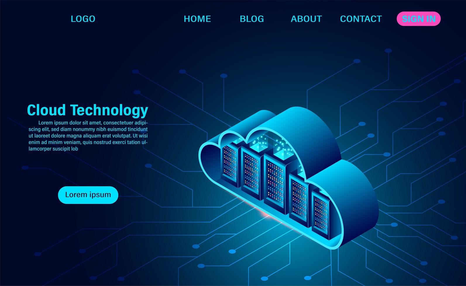 landing page della tecnologia cloud vettore