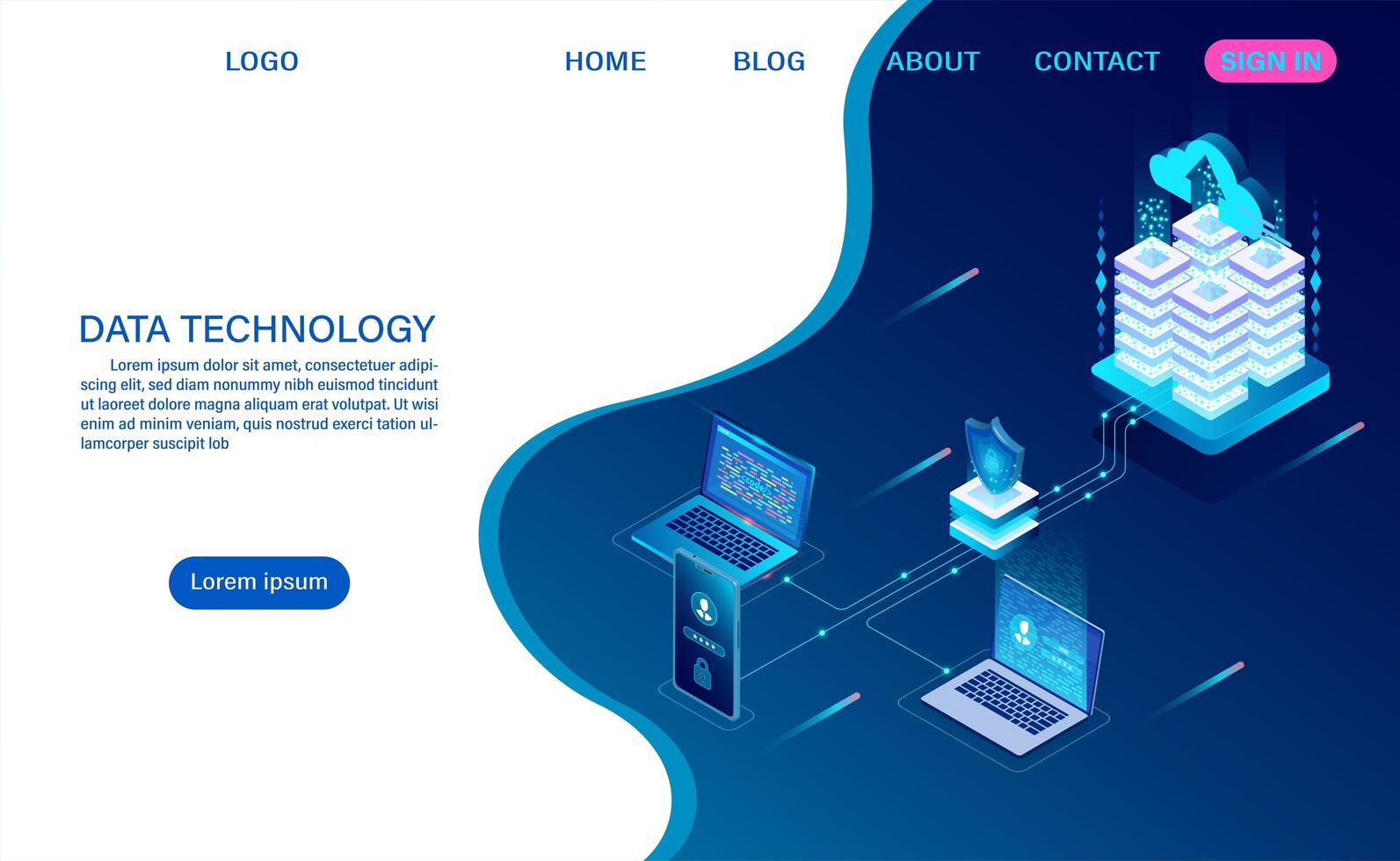 landing page della tecnologia dati vettore