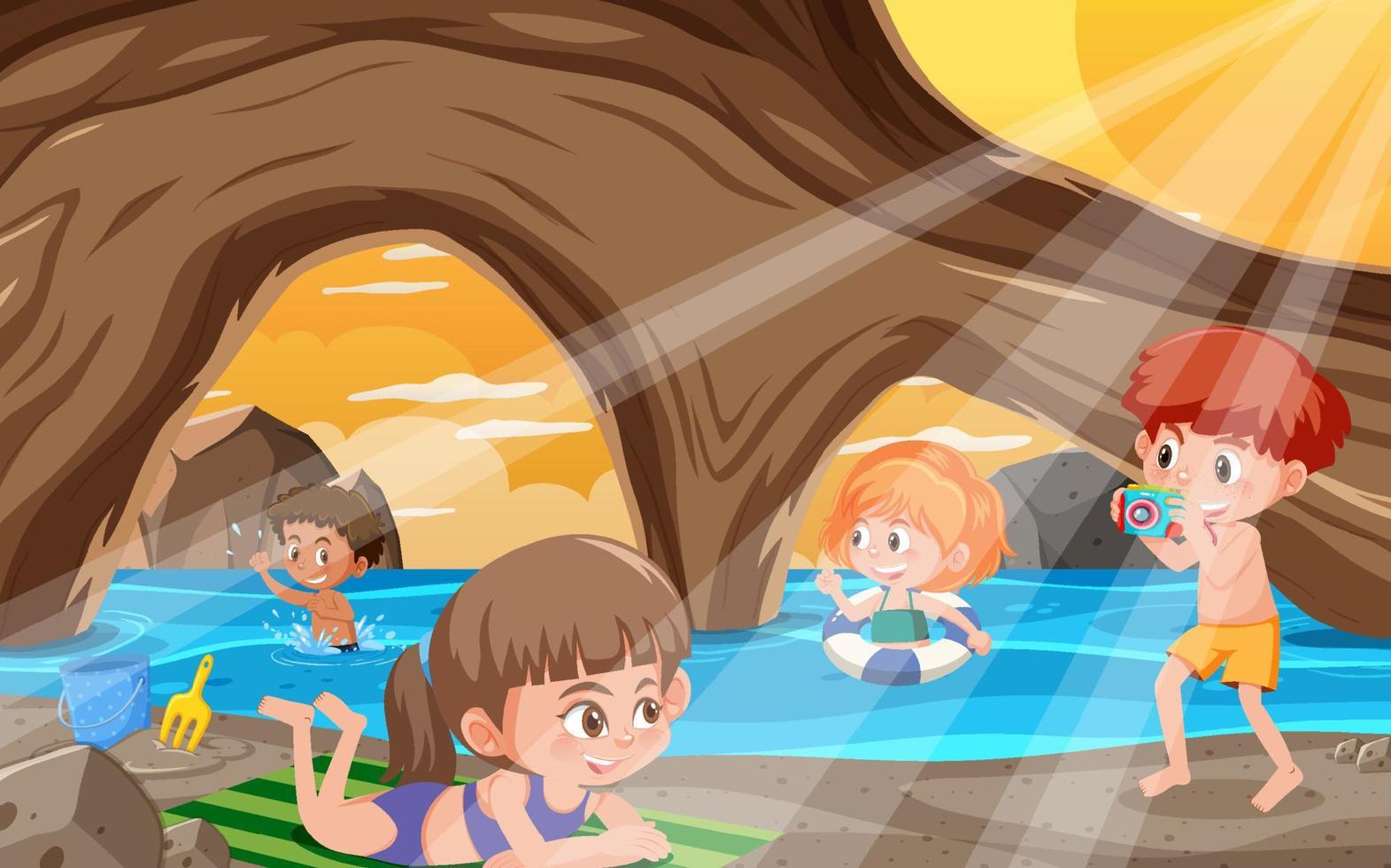 vacanze estive con bambini in grotta marina vettore