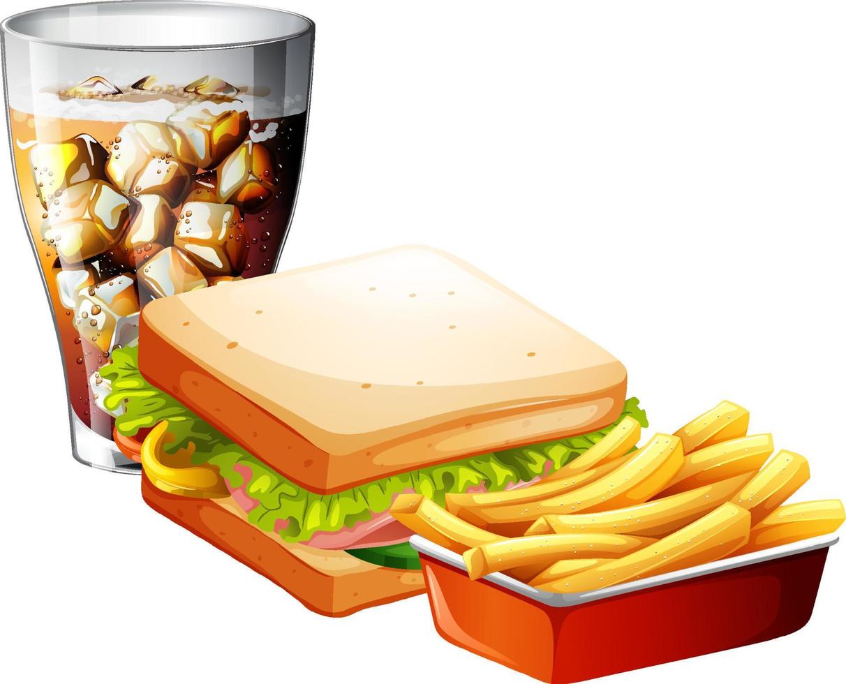 fast food con sandwich e patatine fritte vettore