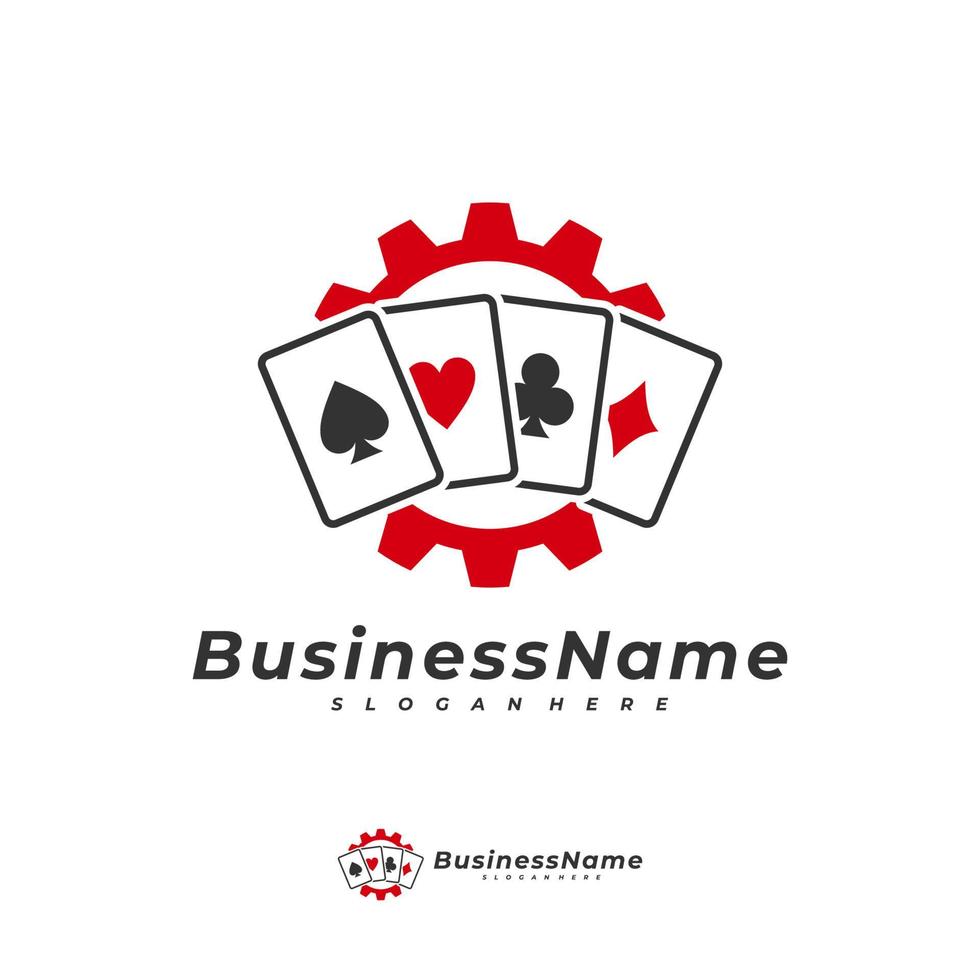 modello vettoriale del logo dell'ingranaggio del poker, concetto di design del logo del gioco d'azzardo creativo