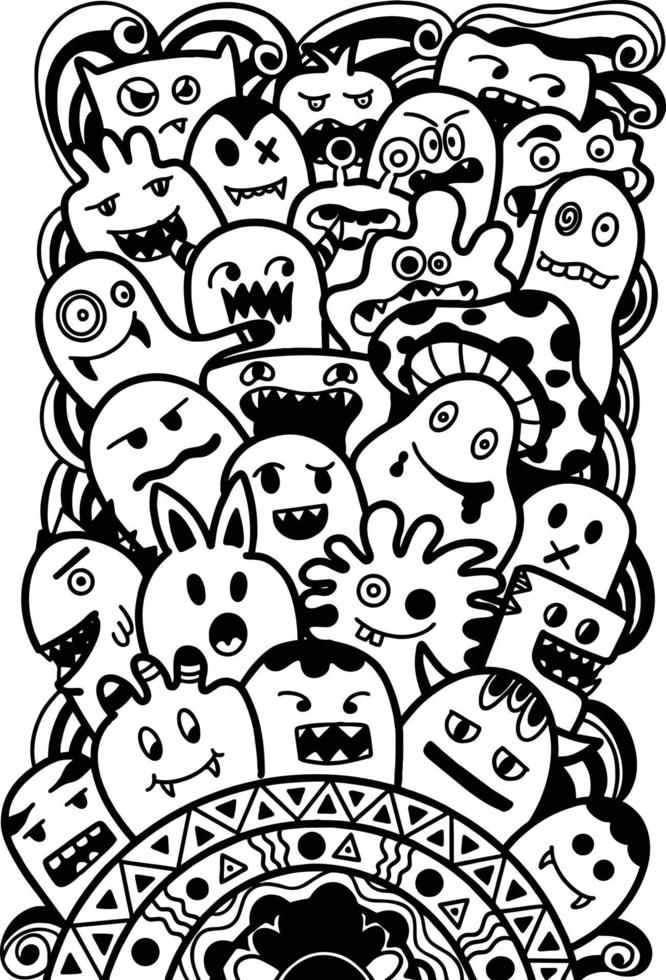 disegno della maglietta di vettore di doodle del mostro