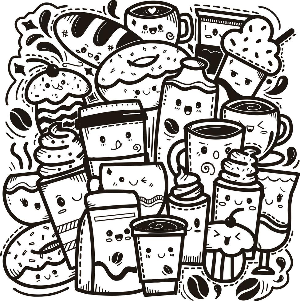 t-shirt caffè doodle design nero vettore