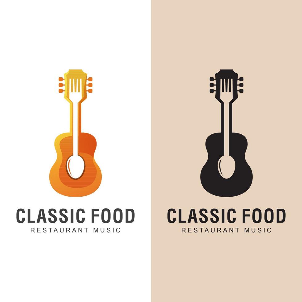 cibo da ristorante con il logo di una canzone di musica classica. cena con modello vettoriale di design del logo musicale