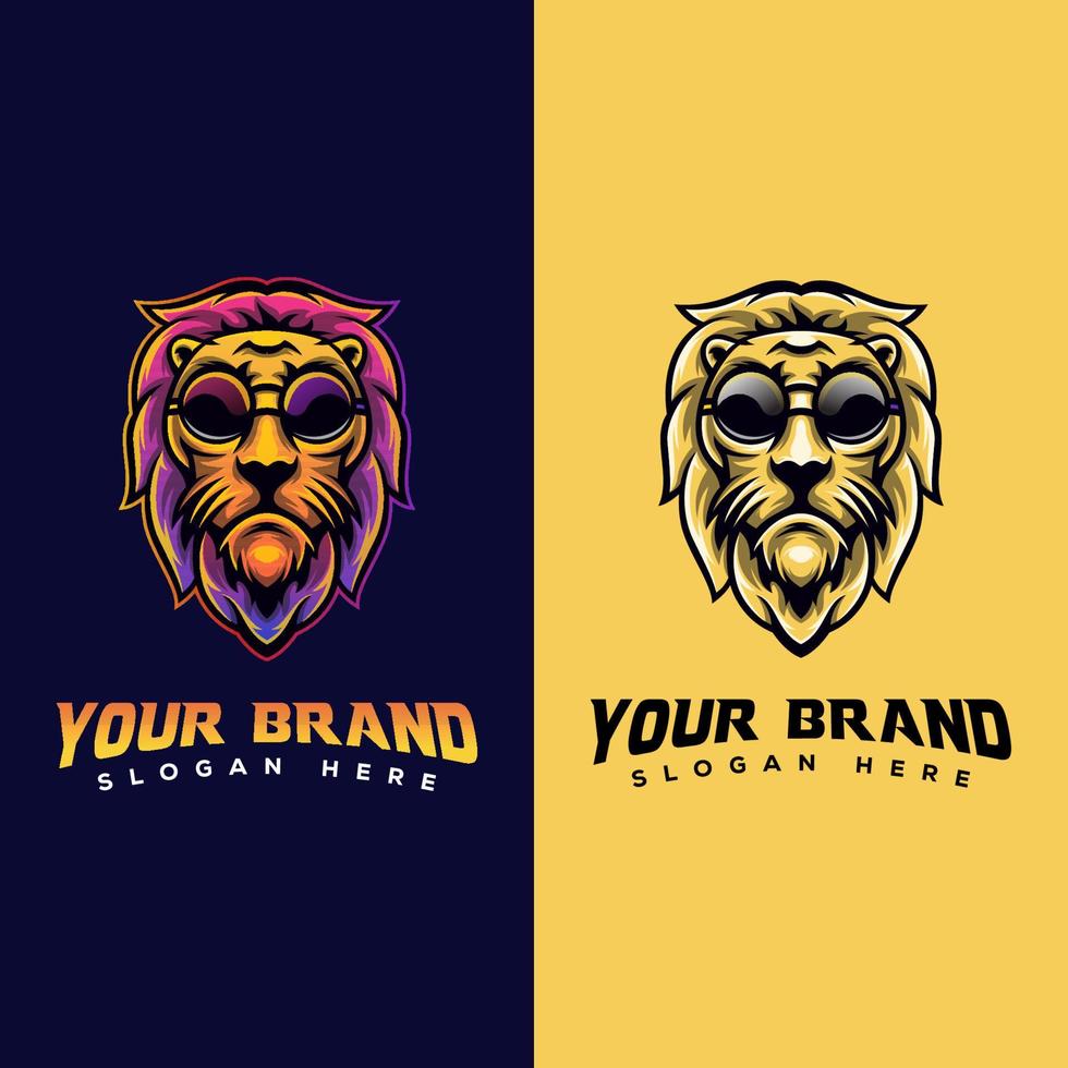 fantastico leone con occhiali da vista logo animale per il modello del logo del tuo marchio vettore