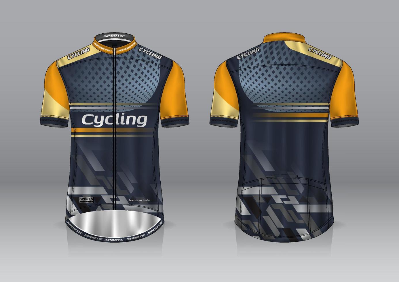 design della maglia per il ciclismo, vista frontale e posteriore e facile da modificare e stampare su tessuto, abbigliamento sportivo per squadre di ciclismo vettore