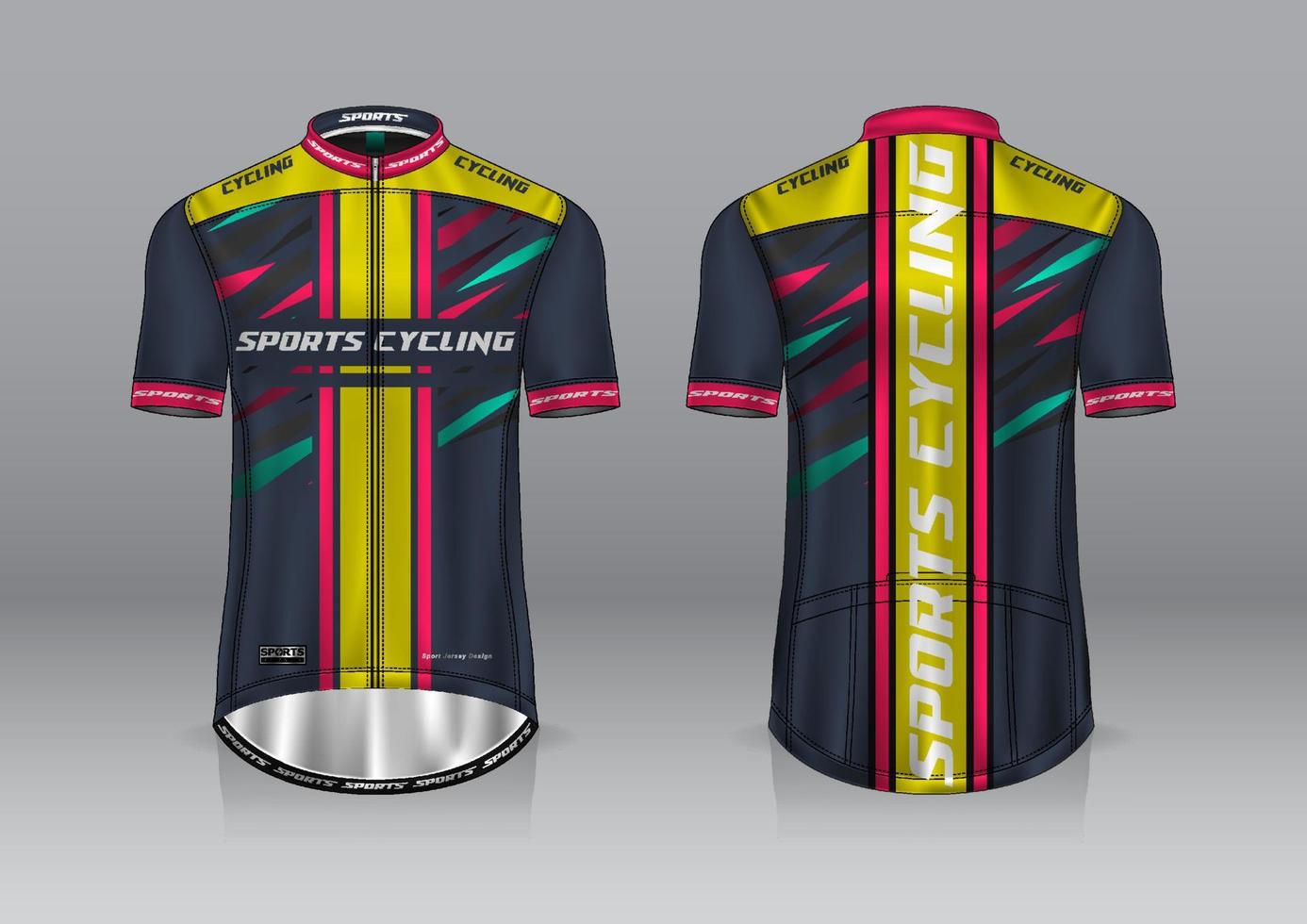 design della maglia per il ciclismo, vista frontale e posteriore e facile da modificare e stampare su tessuto, abbigliamento sportivo per squadre di ciclismo vettore