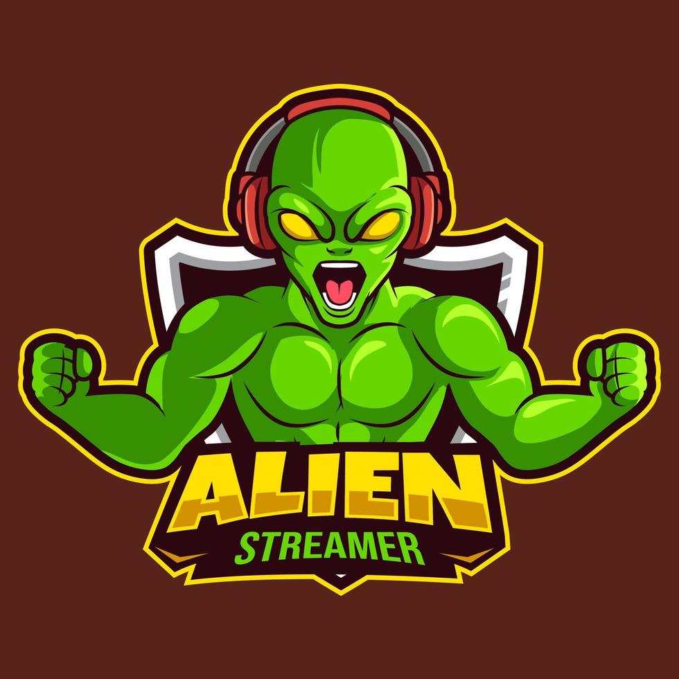 logo di gioco mascotte streamer alieno vettore