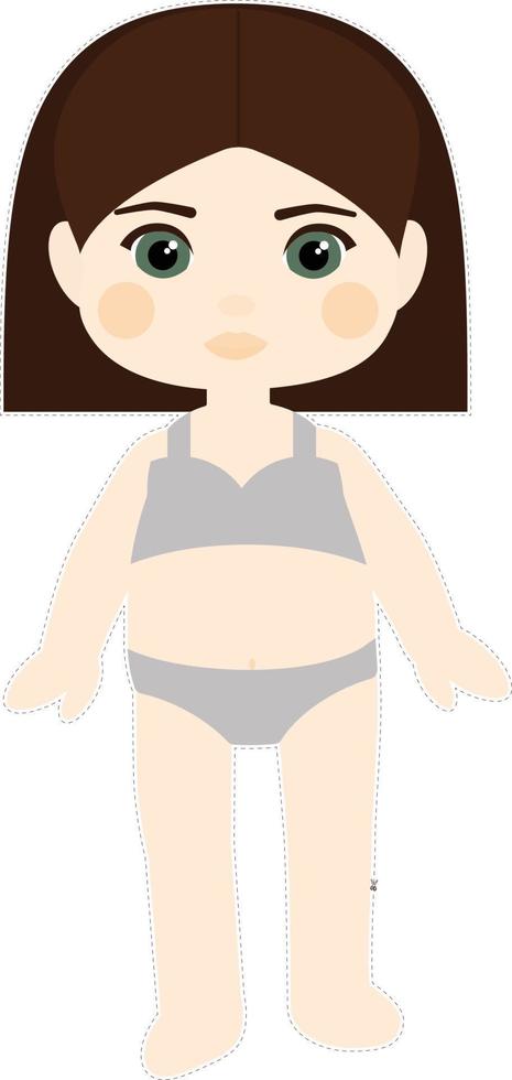 bambola di carta ragazza dai capelli castani con quadrati in un costume da bagno grigio vettore