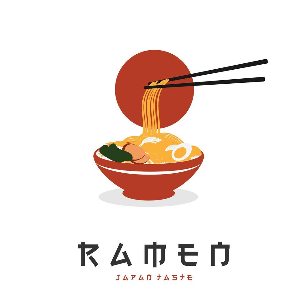 piatto giapponese ramen noodle illustrazione logo con le bacchette vettore