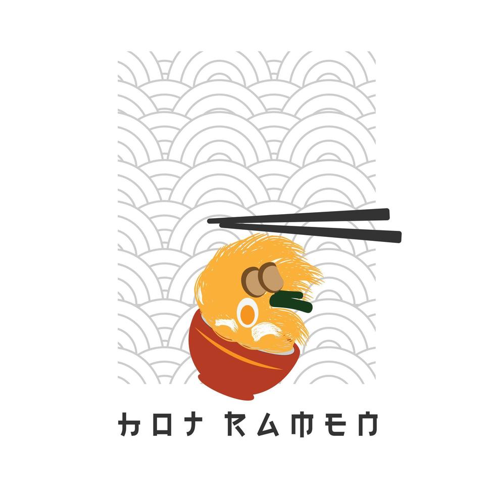 logo illustrazione ramen con ciotola rossa rovesciata vettore