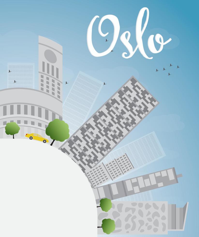 skyline di oslo con edificio grigio, cielo blu e spazio per la copia. vettore