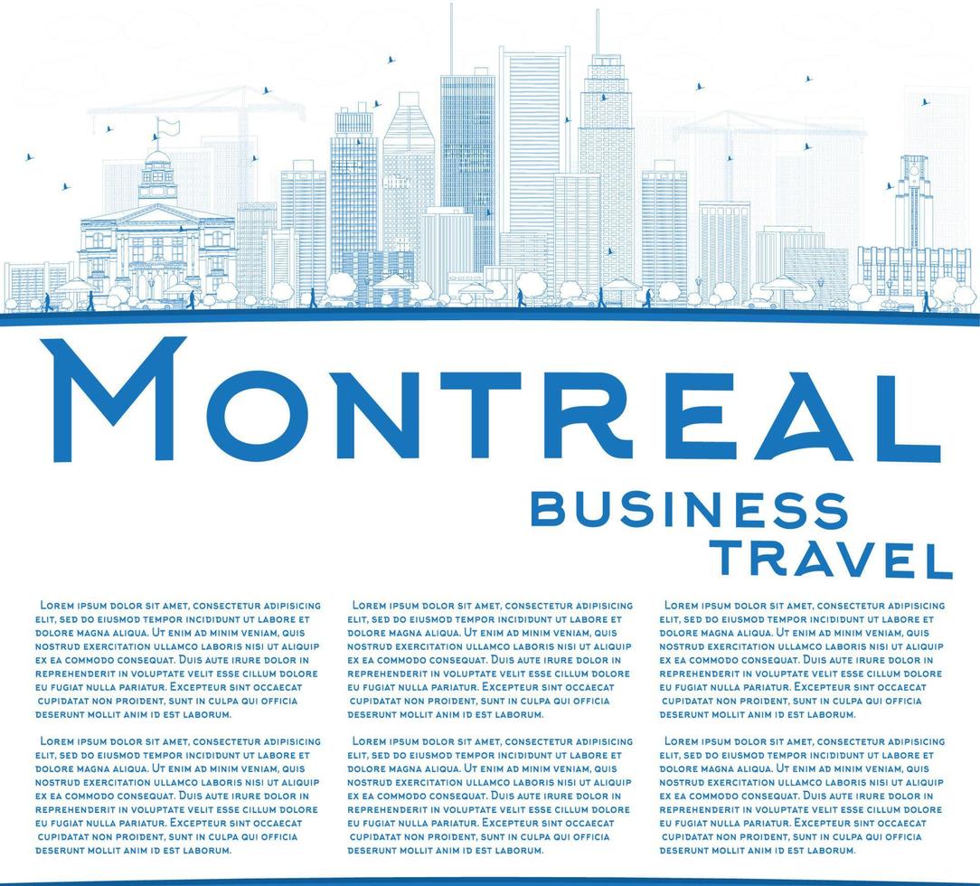 delineare lo skyline di Montreal con edifici blu e spazio di copia. vettore