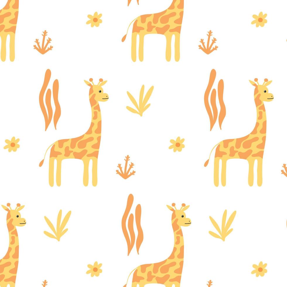 modello infantile con simpatica giraffa. modello disegnato con giraffa e piante illustrazione vettoriale. vettore