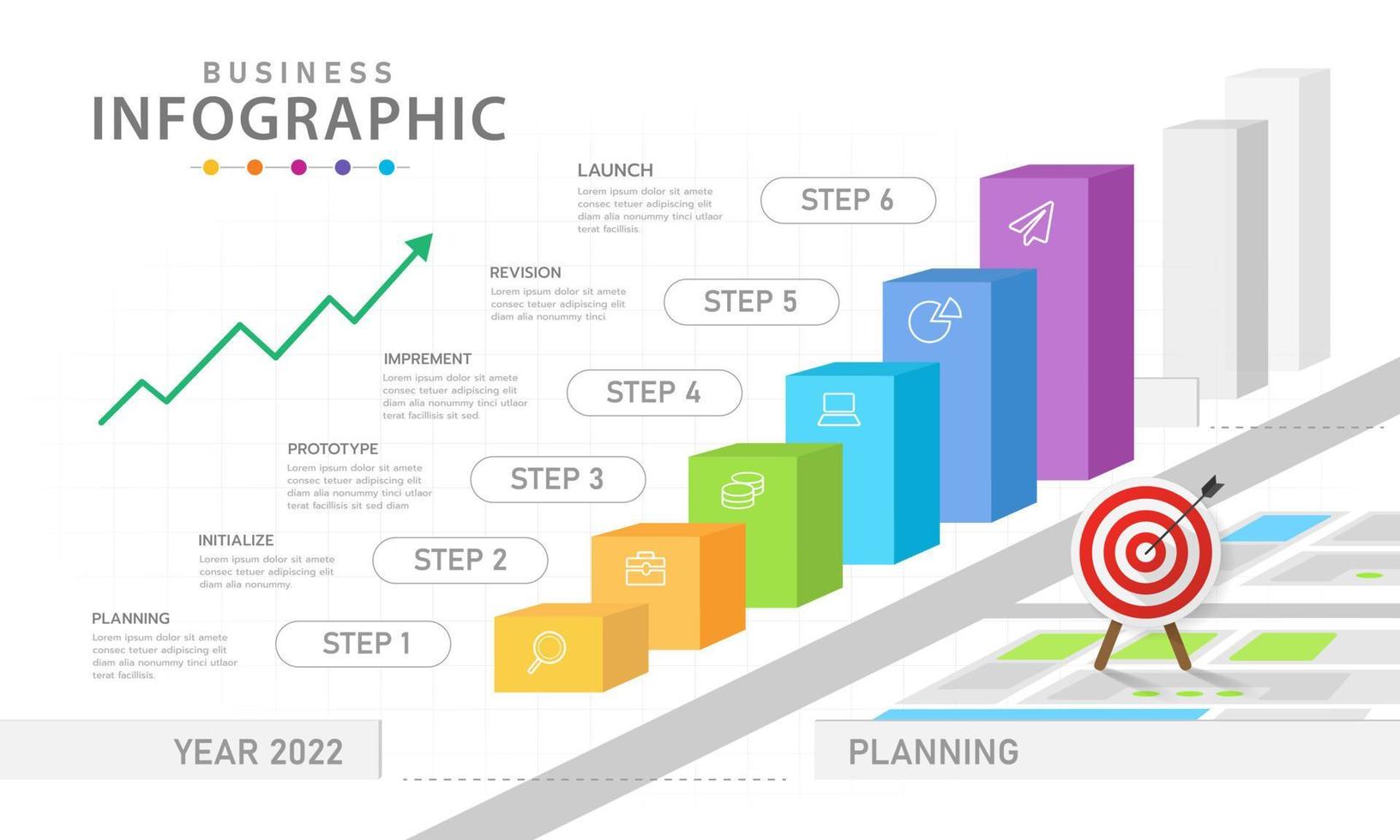 modello di infografica per le imprese. diagramma grafico moderno con sequenza temporale del progetto, infografica vettoriale di presentazione.