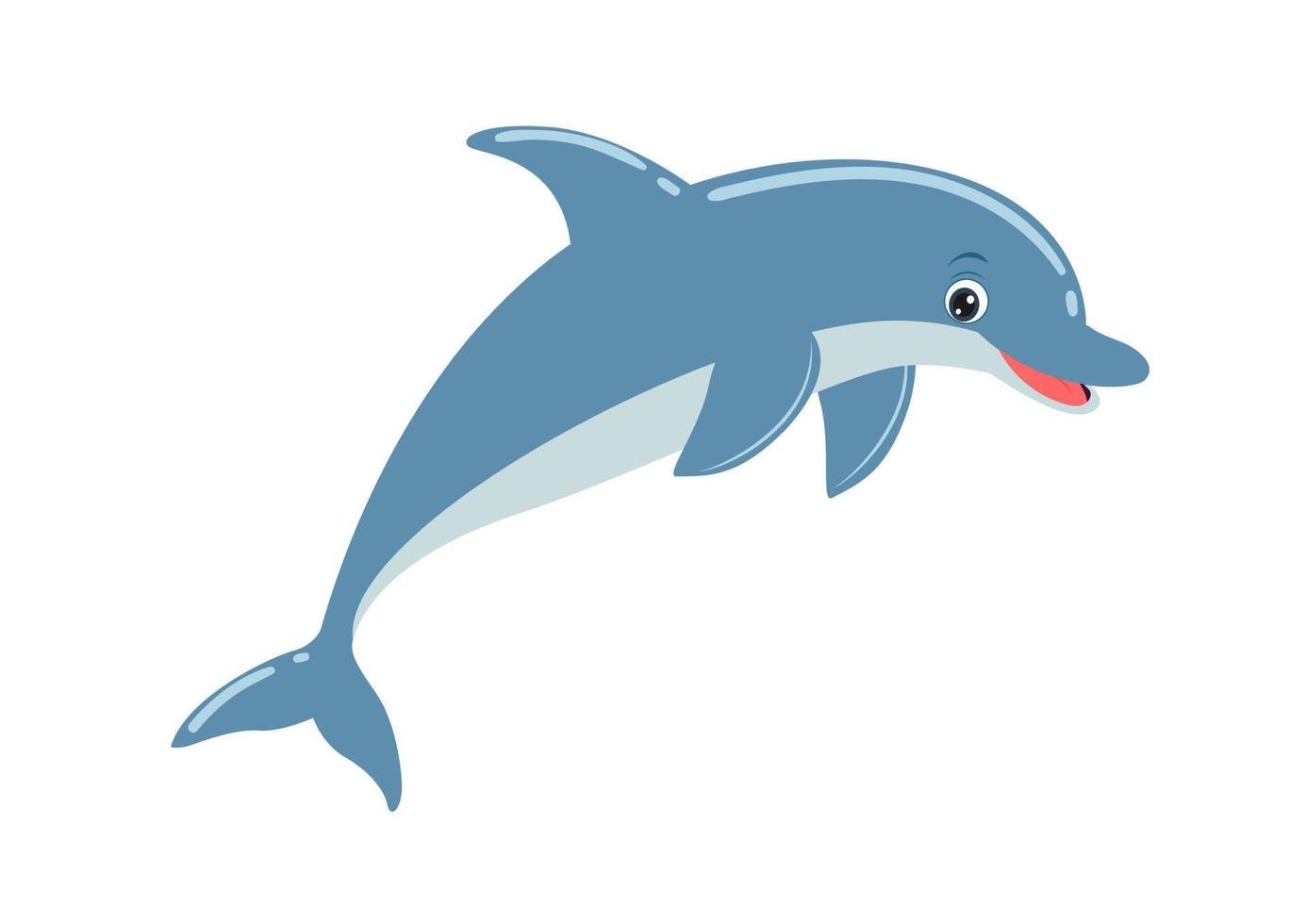 simpatico cartone animato delfino in stile piatto. illustrazione vettoriale di delfino isolato su sfondo bianco