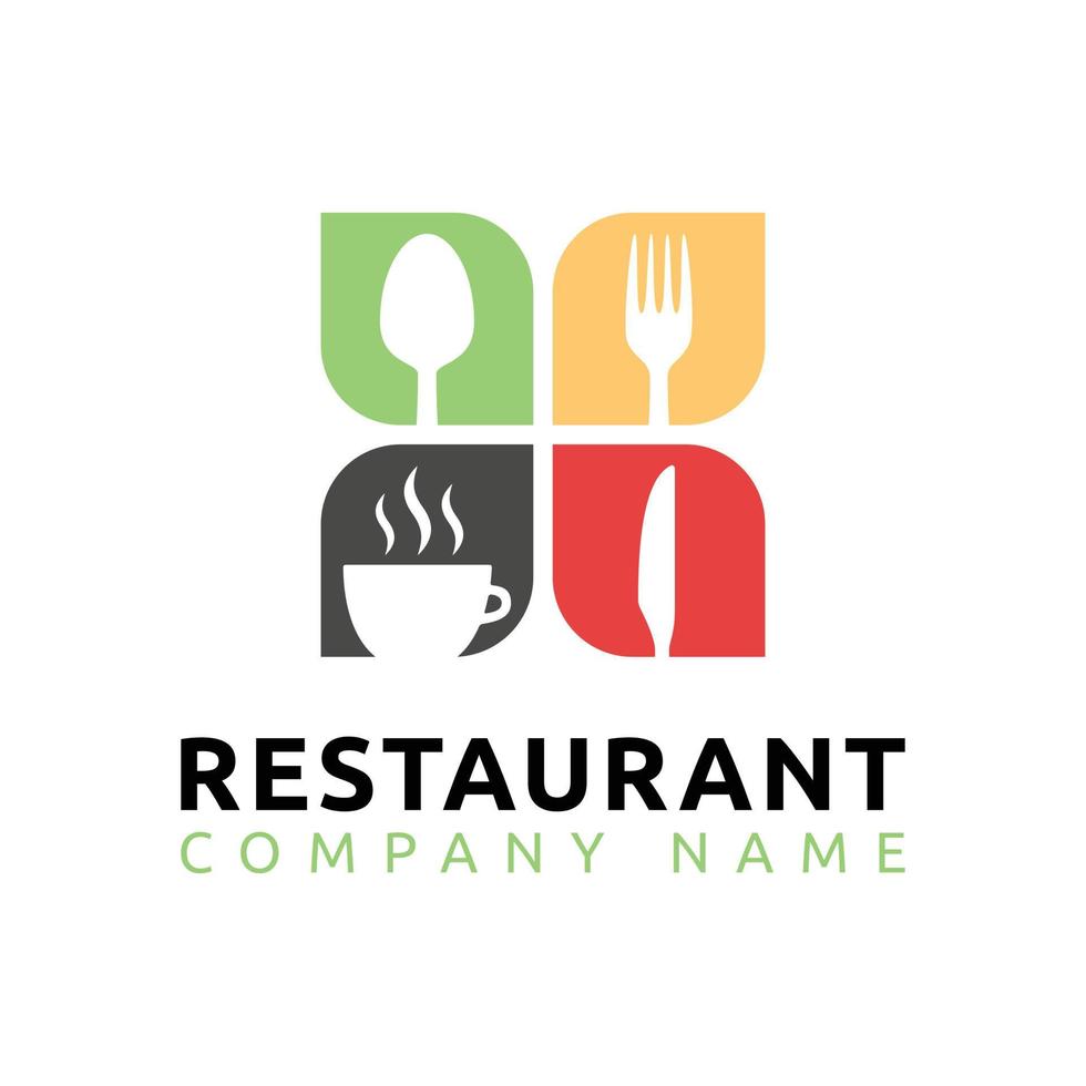 cucchiaio, forchetta, bevanda calda, coltello ristorante logo design vettoriale