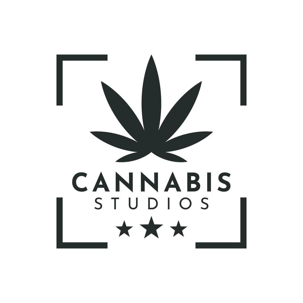 cbd cannabis marijuana canapa pentola foglia erba con messa a fuoco piazza obiettivo della fotocamera cornice per fotografia di cannabis fotografo logo design vector