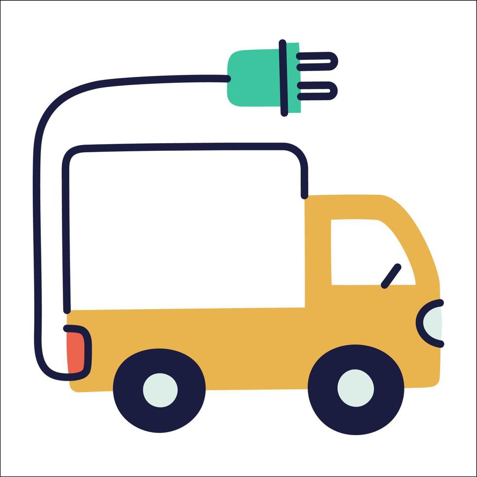 camion carico elettrico. icona di doodle disegnato a mano. vettore