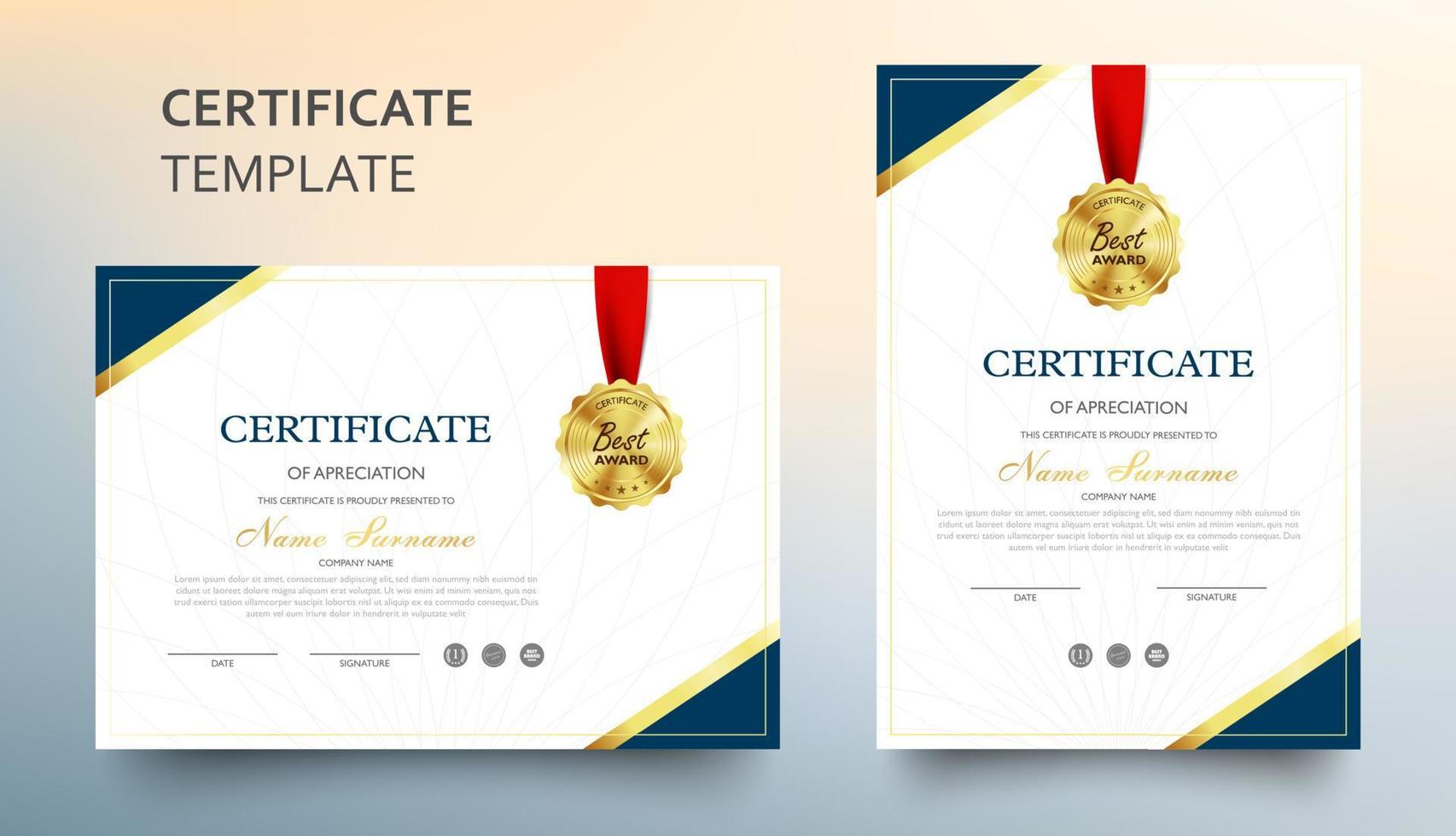 certificato di modello di apprezzamento con modello moderno e di lusso, diploma, illustrazione vettoriale