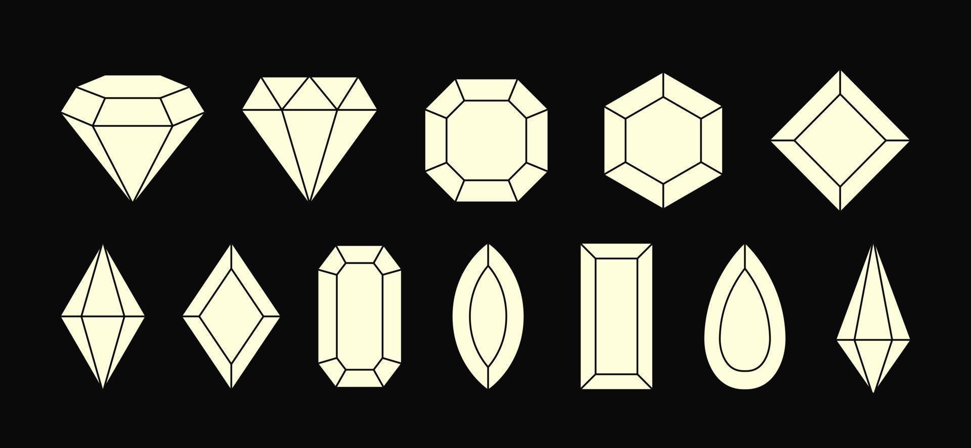 gemme di gioielli e semplice collezione di pietre silhouette. vettore