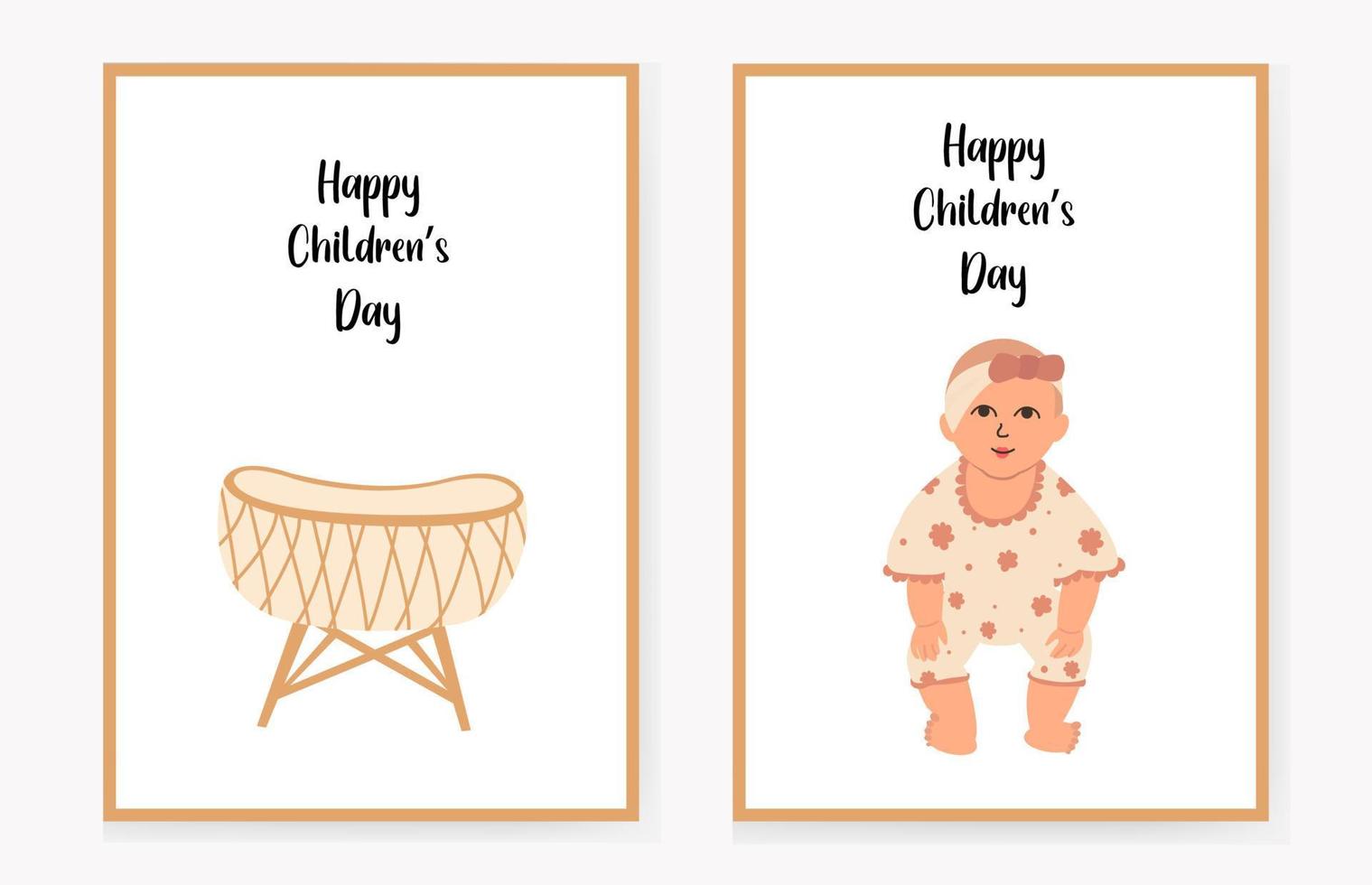 set di biglietti d'invito per bambini con una graziosa culla e bambino, felice festa dei bambini. congratulazioni. illustrazione vettoriale. vettore