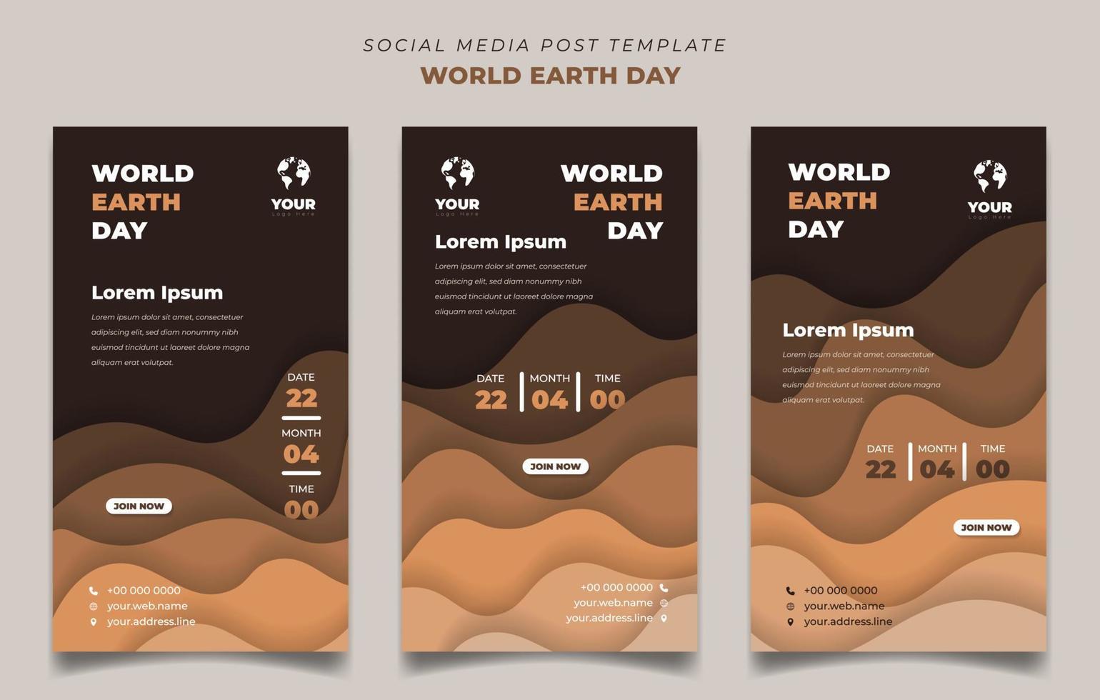 modello di progettazione della giornata mondiale della terra con sfondo tagliato su carta. set di modello di post sui social media sullo sfondo del ritratto. vettore