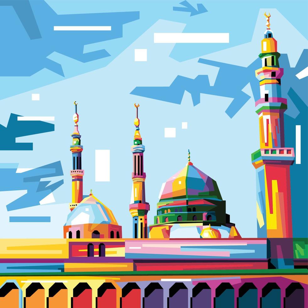 disegno dell'illustrazione della moschea colorata vettore di stile wpap