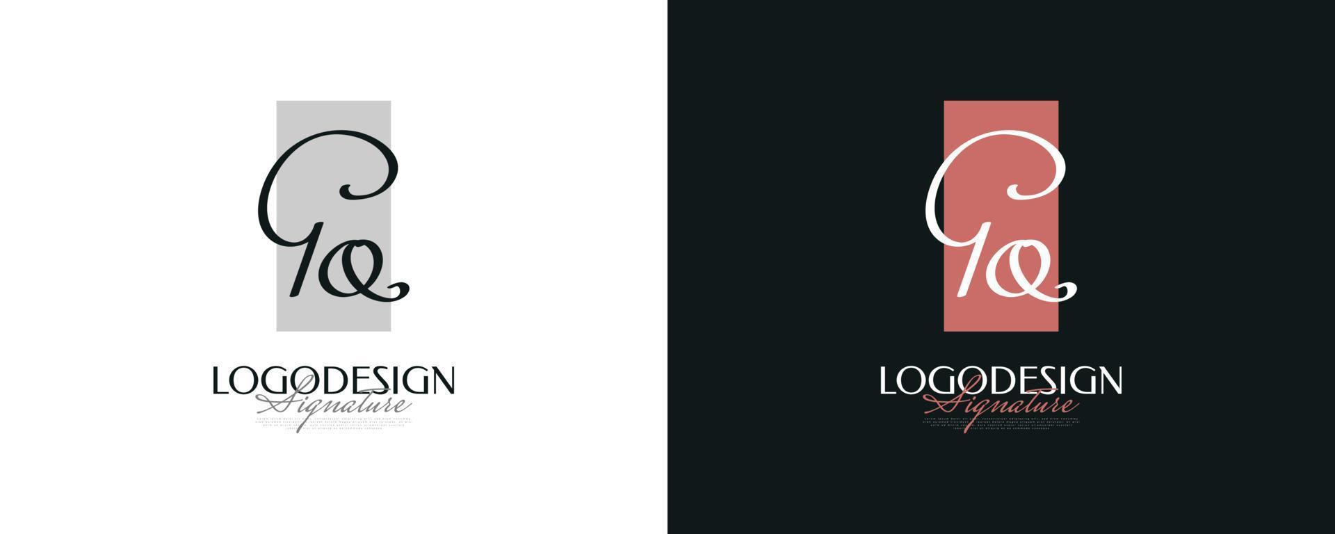design del logo iniziale g e q in uno stile di scrittura elegante e minimalista. logo o simbolo della firma gq per matrimonio, moda, gioielli, boutique e identità aziendale vettore