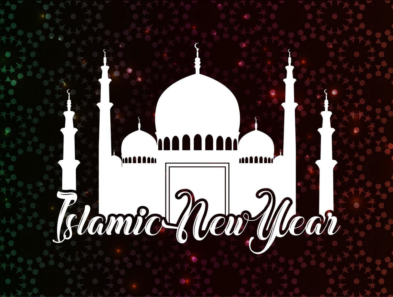 illustrazione vettoriale di felice anno nuovo islamico con silhouette moschea bianca