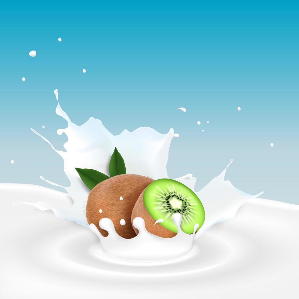 illustrazione della spruzzata di latte con kiwi vettore