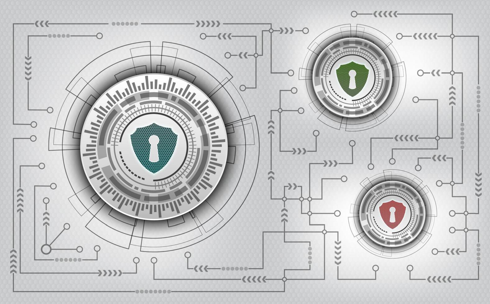 illustrazione vettoriale del concetto di sicurezza tecnologica con scudo e buco della serratura