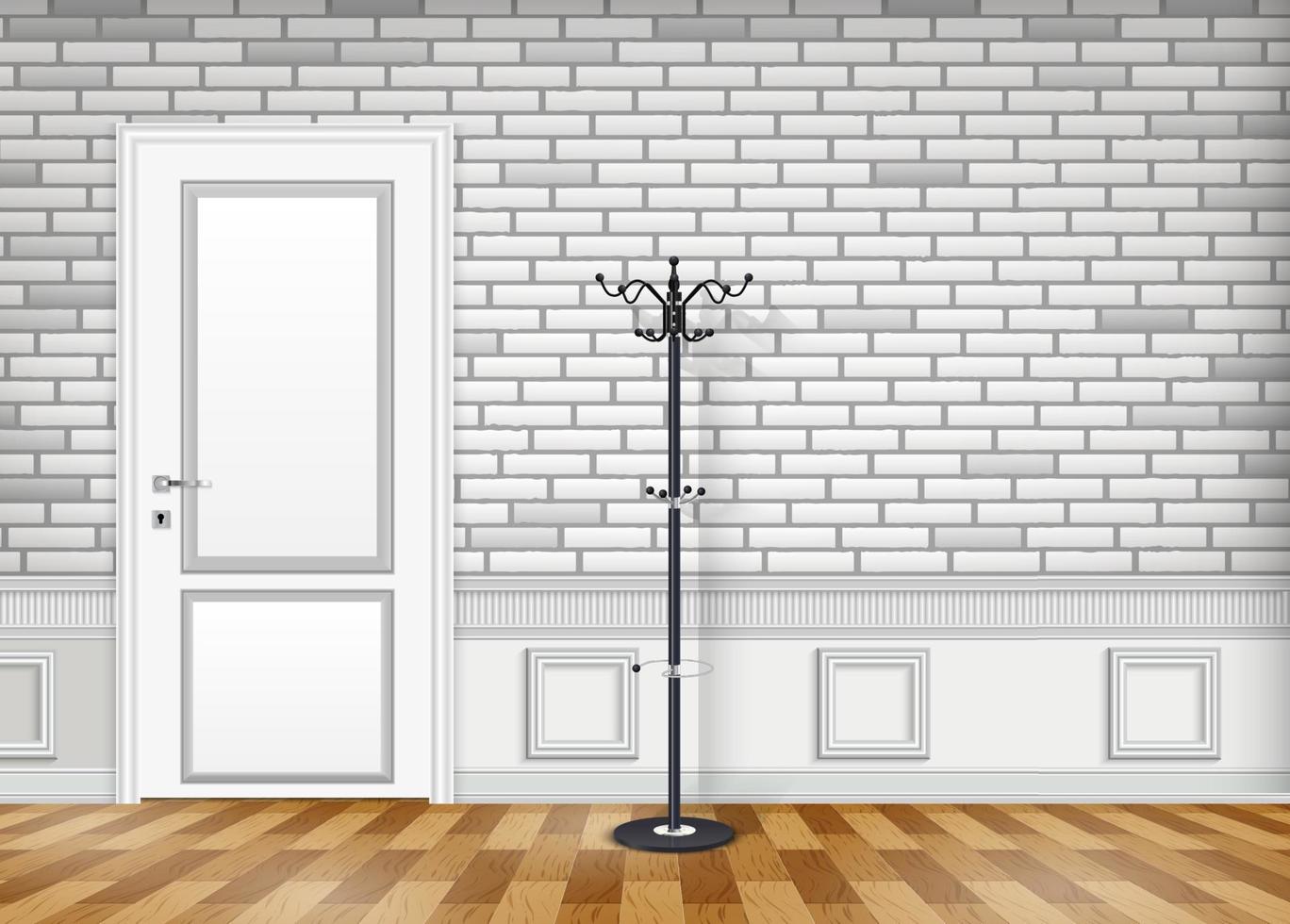 muro di mattoni bianchi con porta chiusa e lanterna vettore