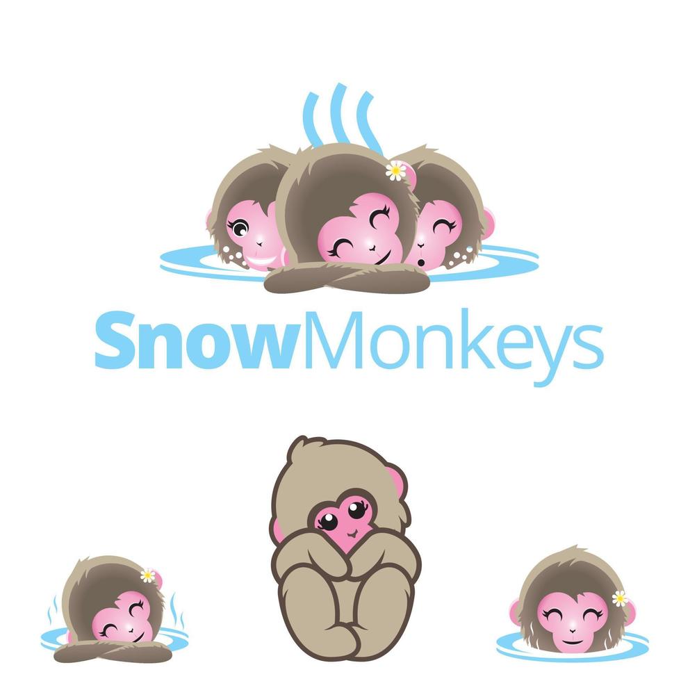 scimmie della neve o disegni di personaggi di macachi giapponesi per logo, marchio, merchandising vettore
