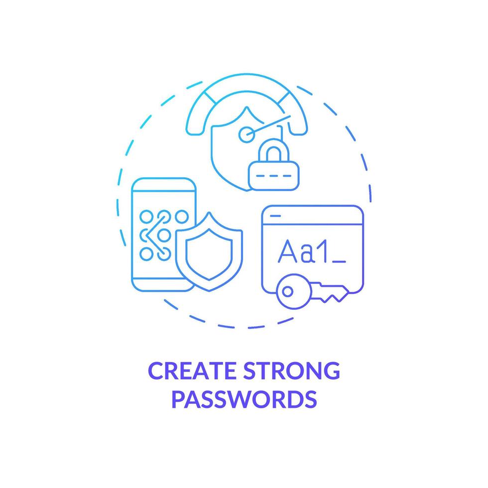 password complessa per salvare i dati icona del concetto di sfumatura blu. il mantenimento delle app protette accetta. illustrazione di linea sottile di idea astratta di sicurezza della privacy online. disegno a colori di contorno isolato vettoriale