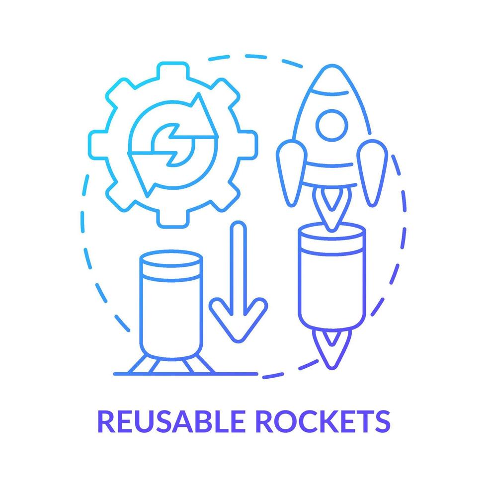 icona del concetto di gradiente blu dei razzi riutilizzabili vettore
